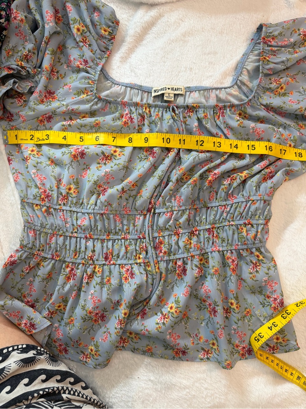 Inspired Hearts Blue Floral Smocked Waist Women’s Top 2334